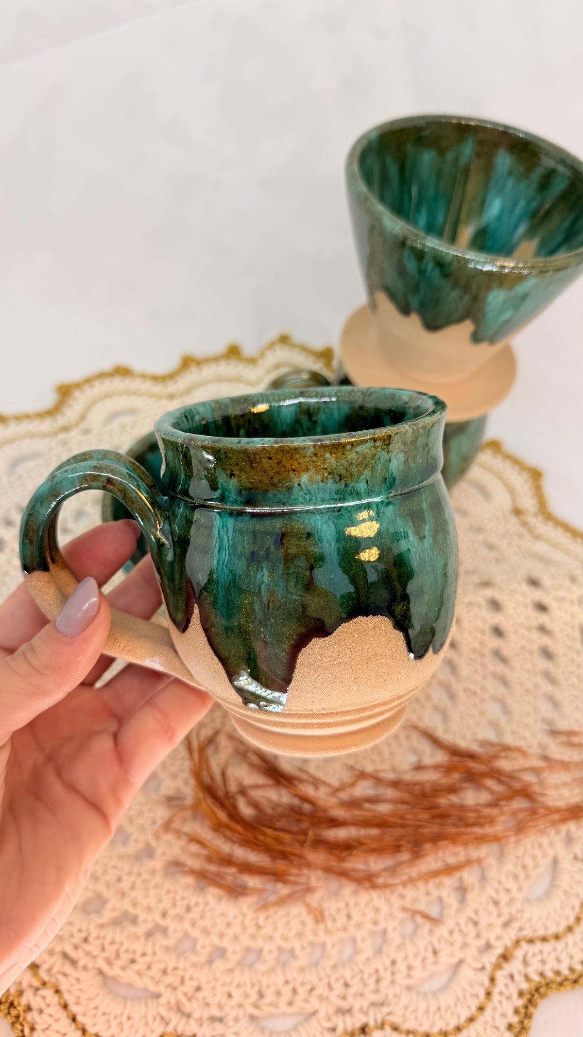 Caneca redonda verde escuro