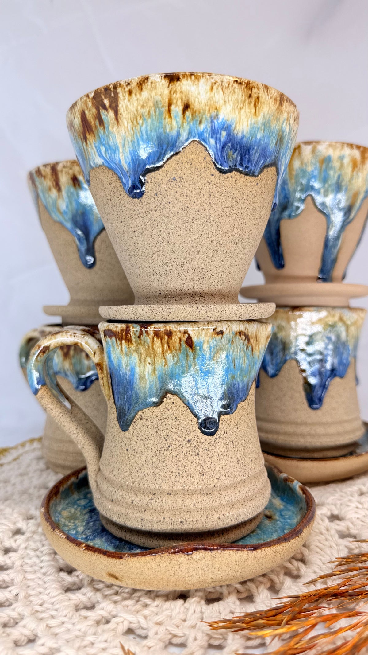 Kit caneca coração e coador mar